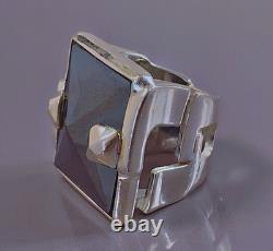 24g Large Antique Silver Ring Hematite Signet Solid Silver Ring Size T54