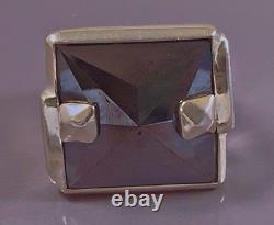 24g Large Antique Silver Ring Hematite Signet Solid Silver Ring Size T54