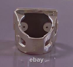 24g Large antique silver ring Hematite signet ring solid silver size T54