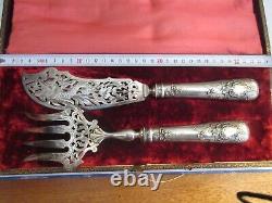 2 Ancien Et Superbes Grands Cutlery De Service Manche Argent Massif, Minerva