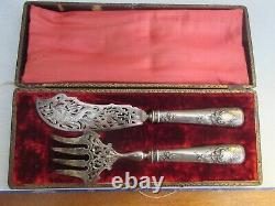 2 Ancien Et Superbes Grands Cutlery De Service Manche Argent Massif, Minerva