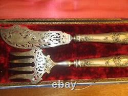 2 Ancien Et Superbes Grands Cutlery De Service Manche Argent Massif, Minerva