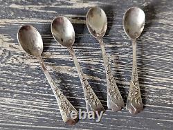 2 Ancient solid silver salerons & 4 spoons