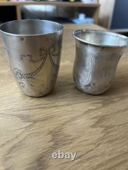 2 Old solid silver goblets with Minerva hallmark