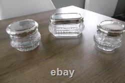 3 Old Carved Crystal Boxes And Solid Silver Minerva Baccarat