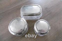 3 Old Carved Crystal Boxes And Solid Silver Minerva Baccarat