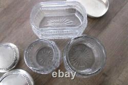 3 Old Carved Crystal Boxes And Solid Silver Minerva Baccarat