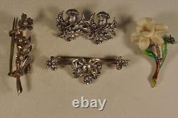 4 Brooches Old Silver Massif Antique Solid Silver Brooches