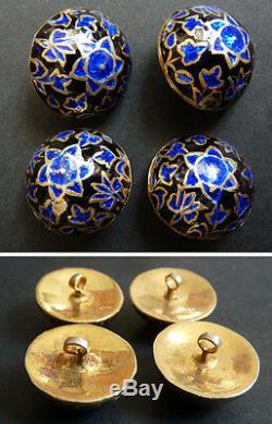 4 Button Sterling Silver Vermeil And Enamel Jewel Old Silver Enamel Button