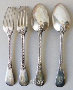 4 solid silver place settings Minerve antique forks spoons 19th century