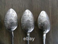 6 Ancient Petiites Russian Solid Silver Spoons 1882 Russia