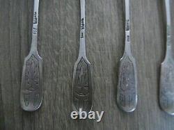 6 Ancient Petiites Russian Solid Silver Spoons 1882 Russia