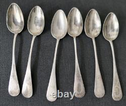 6 Antique Coffee Tea Spoons, Solid Silver Mercury Mark