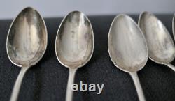 6 Antique Coffee Tea Spoons, Solid Silver Mercury Mark