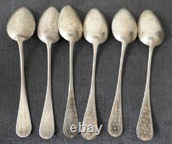 6 Antique Coffee Tea Spoons, Solid Silver Mercury Mark