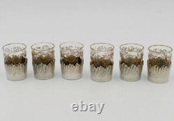 6 Liqueur Glasses Solid Silver Frame Minèrve Style Louis Xv, Late 19th Century