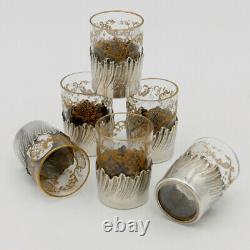 6 Liqueur Glasses Solid Silver Frame Minèrve Style Louis Xv, Late 19th Century