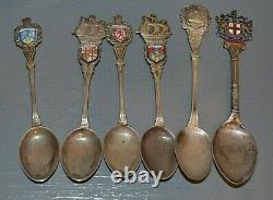 6 Old Silver Souvenir Spoons