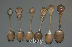 6 Old Silver Souvenir Spoons