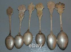 6 Old Silver Souvenir Spoons