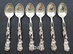 6 Pretty Antique Silver Plated Small Spoons with Rose Design and Leaf Bowl 6 Pretty Antique Silver Plated Small Spoons with Rose Design and Leaf Bowl