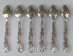 6 Pretty Antique Silver Plated Small Spoons with Rose Design and Leaf Bowl
