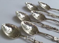 6 Pretty Antique Silver Plated Small Spoons with Rose Design and Leaf Bowl