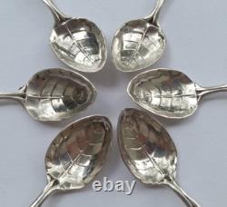 6 Pretty Antique Silver Plated Small Spoons with Rose Design and Leaf Bowl