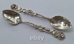 6 Pretty Antique Silver Plated Small Spoons with Rose Design and Leaf Bowl