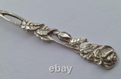6 Pretty Antique Silver Plated Small Spoons with Rose Design and Leaf Bowl