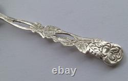 6 Pretty Antique Silver Plated Small Spoons with Rose Design and Leaf Bowl