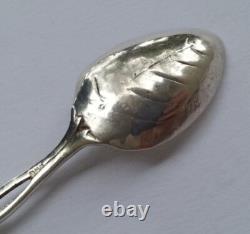 6 Pretty Antique Silver Plated Small Spoons with Rose Design and Leaf Bowl