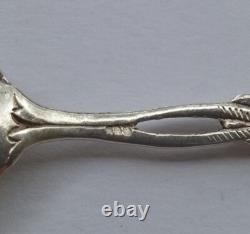 6 Pretty Antique Silver Plated Small Spoons with Rose Design and Leaf Bowl