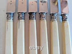 6 antique dessert knives, 19th century, solid silver, chiseled flowers, R/2