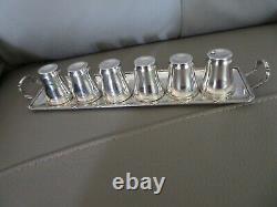 6 antique liqueur glasses and its solid silver tray, silversmith AD 230 grams.