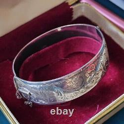 925 Sterling Silver Opening Bangle Engraved with Anchor and Lion Hallmarks 1960 Vintage 58g