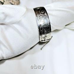 925 Sterling Silver Opening Bangle Engraved with Anchor and Lion Hallmarks 1960 Vintage 58g