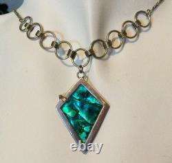 925 Sterling Silver, Vintage Necklace Pendant with Abalone Mother of Pearl, Chain Jewelry