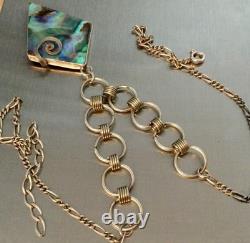 925 Sterling Silver, Vintage Necklace Pendant with Abalone Mother of Pearl, Chain Jewelry