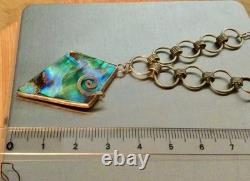 925 Sterling Silver, Vintage Necklace Pendant with Abalone Mother of Pearl, Chain Jewelry
