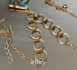 925 Sterling Silver, Vintage Necklace Pendant with Abalone Mother of Pearl, Chain Jewelry