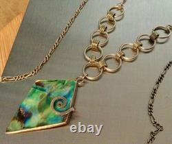 925 Sterling Silver, Vintage Necklace Pendant with Abalone Mother of Pearl, Chain Jewelry