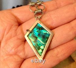 925 Sterling Silver, Vintage Necklace Pendant with Abalone Mother of Pearl, Chain Jewelry