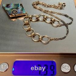 925 Sterling Silver, Vintage Necklace Pendant with Abalone Mother of Pearl, Chain Jewelry