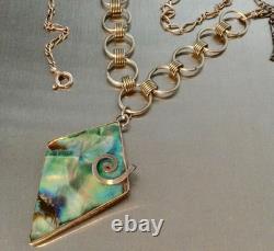 925 Sterling Silver, Vintage Necklace Pendant with Abalone Mother of Pearl, Chain Jewelry