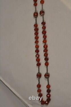 ANCIENT AMBER SOLID SILVER ANTIQUE ROSARY 19th