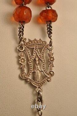 ANCIENT AMBER SOLID SILVER ANTIQUE ROSARY 19th
