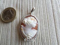 ANCIENT CAMEO-SHELL- woman's profile - Pendant - Solid Silver 925 - Poland
