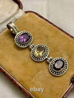 ANCIENT Imposing SOLID SILVER PENDANT TOPAZ AMETHYST CITRINE CREATOR