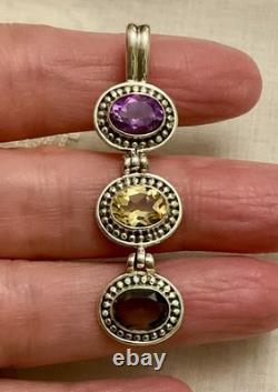 ANCIENT Imposing SOLID SILVER PENDANT TOPAZ AMETHYST CITRINE CREATOR